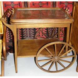 American mahogany tea trolley with large wheels and inlayed design circa 1900 (2)