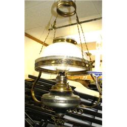 Brass oil lamp chandelier with white glass shade (194)