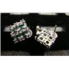 Image 1 : Emerald and diamond earrings, 14 K white gold, emeralds: round, faceted, approx 1. carats, semi-tran