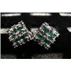Image 2 : Emerald and diamond earrings, 14 K white gold, emeralds: round, faceted, approx 1. carats, semi-tran