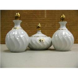 Lot of: 2 perfume bottles and powder bottle (194)
