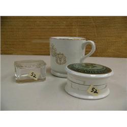 Lot of: Doctor's cup, cherry toothpaste pottery container, beautiful glass box with flowers (194)