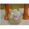 Image 2 : Lot of 4 vases: 3 Marigold carnival glass and 1 green art glass vase (194)