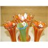 Image 3 : Lot of 4 vases: 3 Marigold carnival glass and 1 green art glass vase (194)