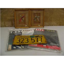 1956 California License plate, 1956 Live Magazine, 1956 Post magazine, 1956 Look Magazine and 2 hand