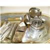 Image 3 : Lot of: Silver plated tray with small ornate Victorian jewel box, match safe, bullet, tire pressure 