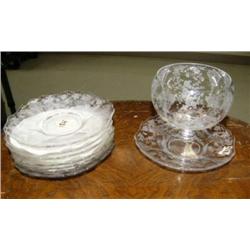 CHOICE on 8 sets of Cambridge Rosepoint Glass wear: 7 bread and butter plates 3900/20, mayonnaise cu