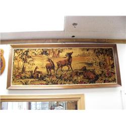 Large wood framed tapestry of deer in forest (2)