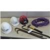 Image 1 : 3 Wrecking Bars , 3 Hard Hats, Nylon Rope, Hammer