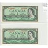 Image 1 : Lot of 2 Consecutive Serial Number 1954 Modified Portrait $1 notes. Lawson-Bouey signatures. Z/F Pre