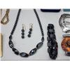 Image 8 : Collection of costume jewelry & 2 throw pillows - Hematite necklace/earrings, free life pins, Shema 