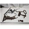 Image 1 : Cast iron items - meat hook, peddle, plant holder