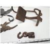 Image 3 : Cast iron items - meat hook, peddle, plant holder
