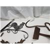 Image 4 : Cast iron items - meat hook, peddle, plant holder