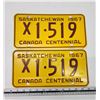 Image 1 : Pair of 1967 Centennial Saskatchewan license plates - X 1-519