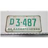 Image 1 : 1966 Saskatchewan license plate - D 3-487