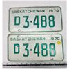 Image 1 : Pair of 1970 Saskatchewan license plates - D 3-488