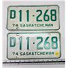 Image 1 : Pair of 1974 Saskatchewan license plates - D 11-168