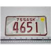 Image 1 : 1975 Small Saskatchewan license plate - 4651