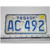 Image 1 : 1976 Small Saskatchewan license plate - AC 492
