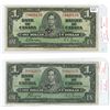 Image 1 : Lot of 2 (1937) bank of canada $1 bills-M/N6942076 and Y/L 9428176