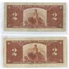 Image 2 : Lot of 2 (1937) bank of canada $2 bills- T/B7552381 and N/B3333524