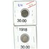 Image 1 : Lot of 2 (1917 and 1918) canadian silver 5 cent coins