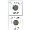 Image 1 : Lot of 2 (1913 and 1914) canadian silver dimes