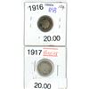 Image 1 : lot of 2 (1916 and 1917) canadian silver dimes