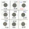 Image 1 : lot of 9 ( 1930-31, 2x1933, 1934-38) 5 cent coins