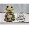 Image 1 : Outdoor garden décor - Large frog bobble head, and Rain gauge frog