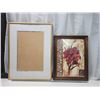 Image 1 : Framed glass floral picture (cracked glass - 26x20") & Large glass picture frame (25x32.5")