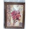 Image 2 : Framed glass floral picture (cracked glass - 26x20") & Large glass picture frame (25x32.5")