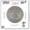 Image 1 : 1950 canadian silver half-dollar- (GF-.80 silver)