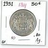Image 1 : 1951 canadian silver half-dollar (GF-.80 AG)