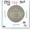 Image 1 : 1951 WD canadian silver half-dollar (KW-.80AG)