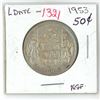 Image 1 : 1953 L-date canadian silver half-dollar (NSF)