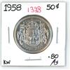Image 1 : 1958 canadian silver half-dollar (KW-.80AG)