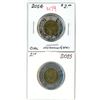 Lot of 2 ( 2014 100th anni. Of WW1 circ. And 2015 ) canadian toonies