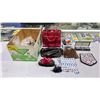 Image 1 : BOX OF ASSORTED JEWELRY, BAGS, LIGHTERS & MORE