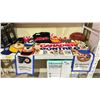 Image 1 : CRATE OF ASSORTED SPORTS COLLECTIBLES INCLUDING; AUTOGRAPHED FOOTBALL, VINTAGE HATS, MONTREAL
