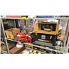 Image 1 : SHELF OF ASSORTED ITEMS INCLUDING; WORKMATE SHOPBOX, RATCHET SET, MOTOMASTER ELIMINATOR BATTERY