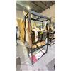 Image 14 : RACK OF ASSORTED ITEMS INCLUDING; FIRST NATIONS CLOTHING, SALISH HAND WOVEN TRAY, TEXTILES & MORE