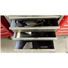Image 2 : PORTABLE TOOLBOX WITH ASSORTED TOOL CONTENTS INCLUDING; LARGE WRENCHES, HAMMERS, MEASURING TAPE &
