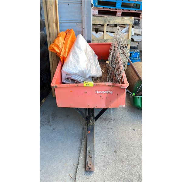 HUSQVARNA TRAILER (DAMAGED BODY) WITH 2 TARPS & FOLDING METAL CAGE