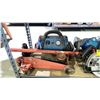 Image 2 : SHELF OF ASSORTED TOOLS INCLUDING; FLOOR JACK, CIRCULAR SAW, ROUTER, BENCH GRINDER & MORE