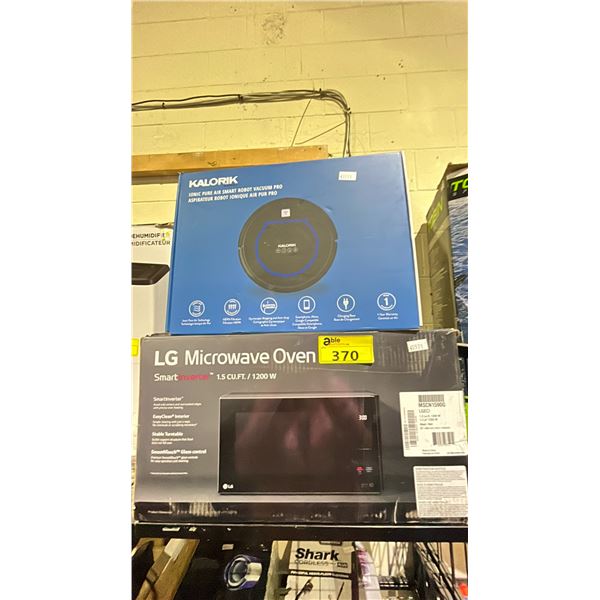 LG MICROWAVE OVEN AND KALORIK SMART ROBOT VACUUM PRO *MAY BE MISSING PIECES/ UNKNOWN