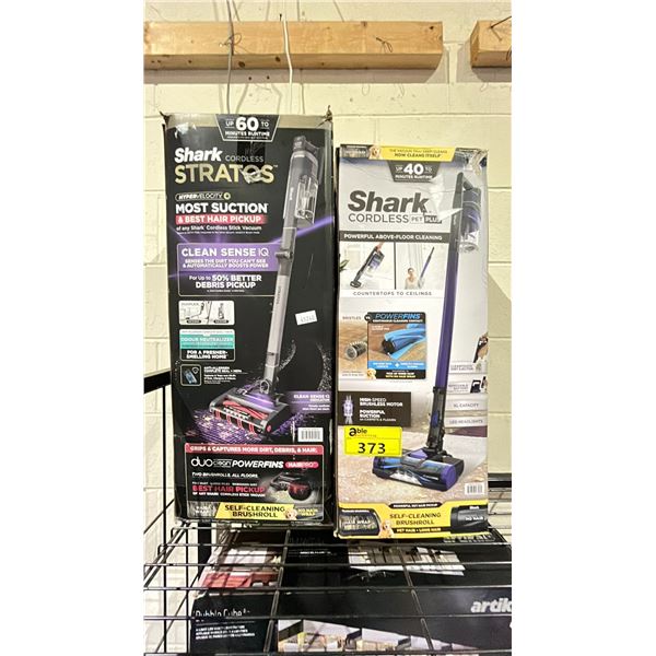 SHARK CORDLESS STRATOS VACUUM AND SHARK CORDLESS PET PLUS VACUUM *MAY BE MISSING PIECES/