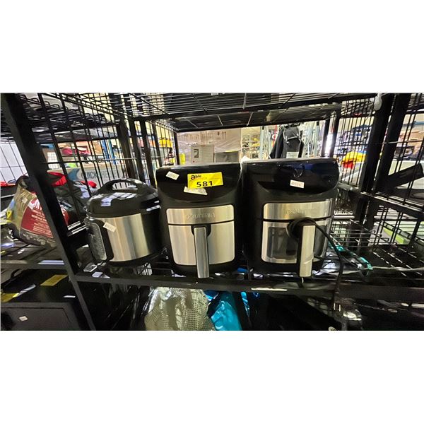 SHELF LOT OF GOURMIA AIRFRYERS AND INSTANT POT *UNKNOWN WORKING CONDITION/ MAY BE MISSING PIECES*