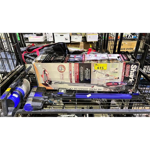 SHELF LOT OF SHARK ROCKET DELUXE PRO VACUUM AND SHARK PET PLUS VACUUM *UNKNOWN WORKING